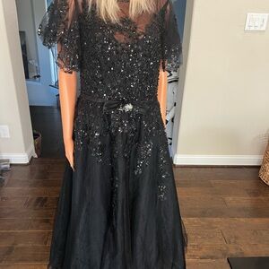 Mac Duggal Black Sequin Maxi Dress